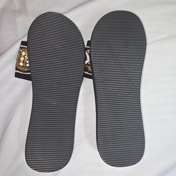 Shein Black Slide Sandals W Embroidered Sequin Design Size Euro 41 - Picture 4 of 7